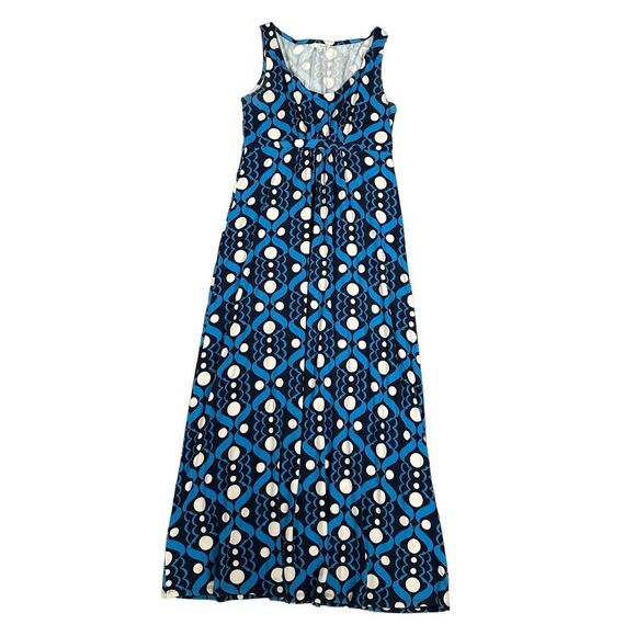 Boden Printed Jersey Maxi Day Dress Blue Stretch Geometric Sleeveless Women’s 8 - Picture 1 of 13
